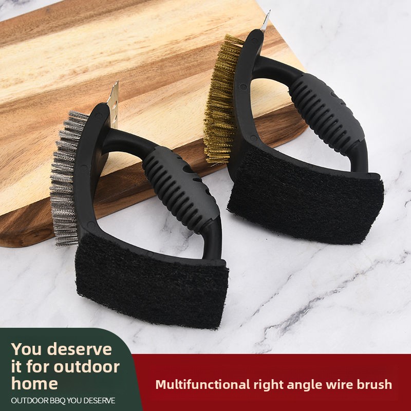 Outdoor Tool 3-in-1 Stainless Steel Copper Wire Compact For Cleaning BBQ Grill Oven Brush_voghion.com