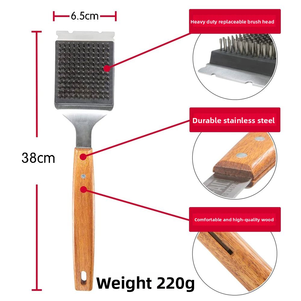 Stainless BBQ Mesh Smoker Grill Cleaning Rust Stain Removal Wooden Handle Copper Steel Wire Brush_voghion.com