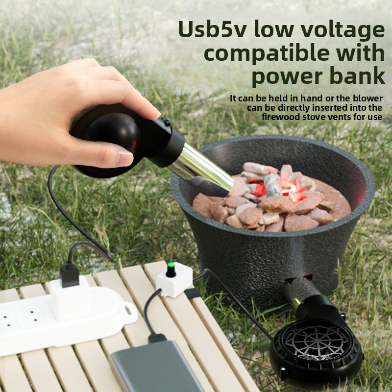 Direct USB Blower With Stainless Steel Pipe Head 5V Adjustable Speed Controller Wood Stove Oil BBQ Grill Silent_voghion.com