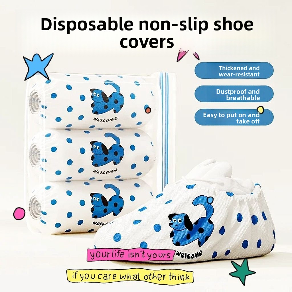 Disposable Shoe Non-Woven Fabric Household Indoor Dustproof Waterproof Wear-Resistant Student Guest Printing Foot Covers_voghion.com