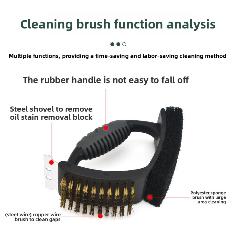 Outdoor Tool 3-in-1 Stainless Steel Copper Wire Compact For Cleaning BBQ Grill Oven Brush_voghion.com