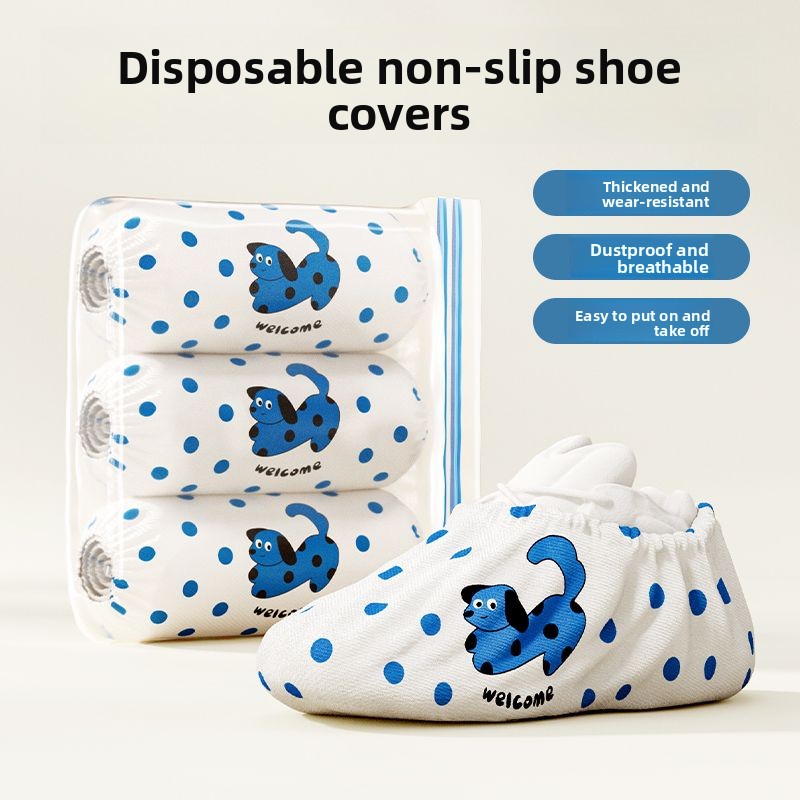 Disposable Shoe Non-Woven Fabric Household Indoor Dustproof Waterproof Wear-Resistant Student Guest Printing Foot Covers_voghion.com
