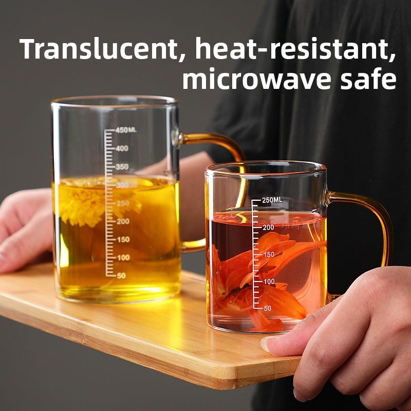 Glass With Scale, Water Breakfast Household Heat-Resistant Microwave Milk Tea Cup, Juice Cup_voghion.com