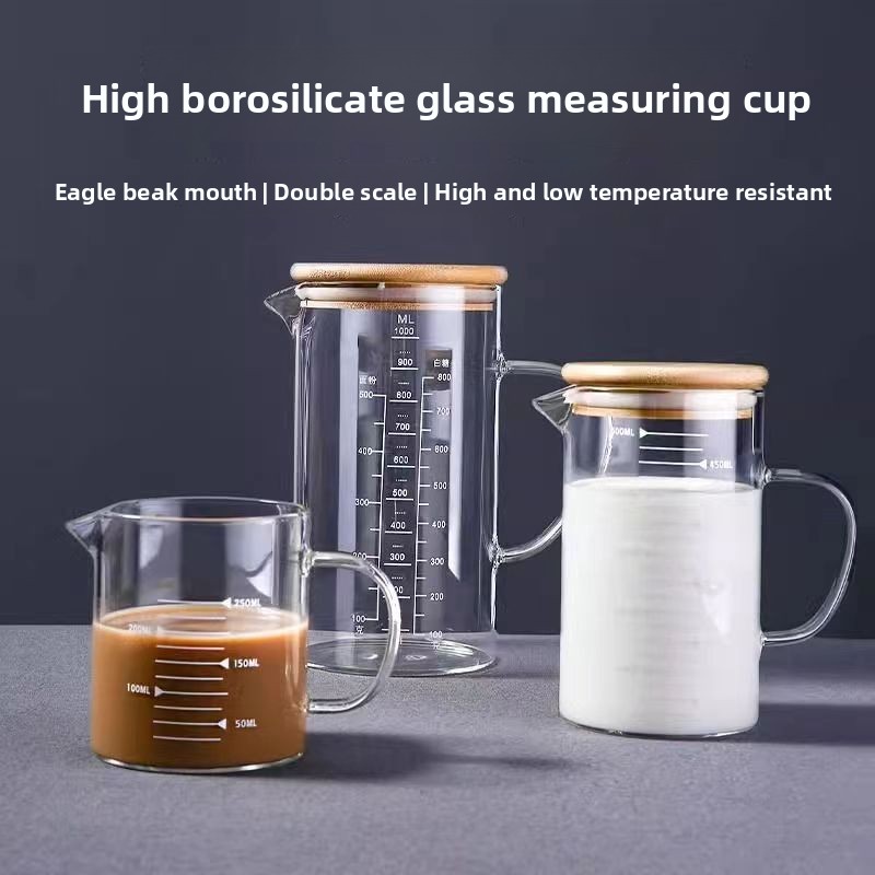 Glass Scale, Microwave Safe, Household Kitchen Baking Measuring Cup With Lid Handle, Thickened And Heat Resistant_voghion.com