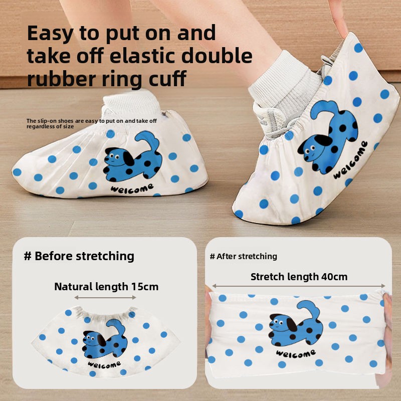 Disposable Shoe Non-Woven Fabric Household Indoor Dustproof Waterproof Wear-Resistant Student Guest Printing Foot Covers_voghion.com