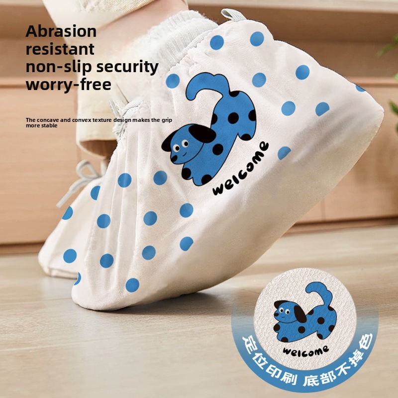 Disposable Shoe Non-Woven Fabric Household Indoor Dustproof Waterproof Wear-Resistant Student Guest Printing Foot Covers_voghion.com