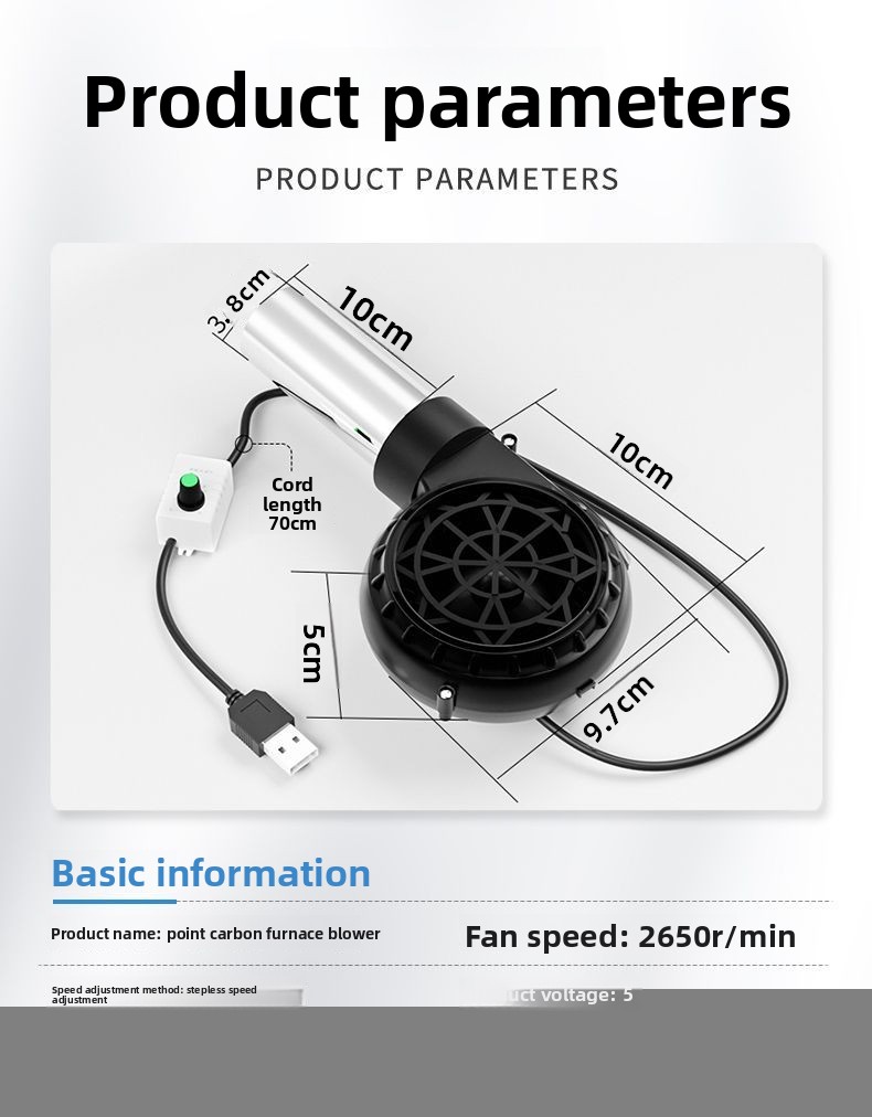 Direct USB Blower With Stainless Steel Pipe Head 5V Adjustable Speed Controller Wood Stove Oil BBQ Grill Silent_voghion.com