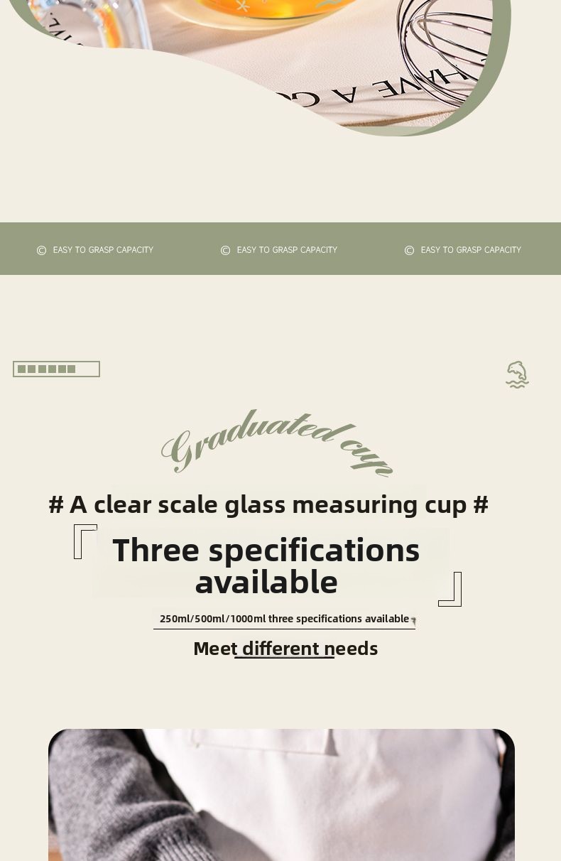 Glass Measuring Scale, High Temperature Resistant, Kitchen Household Food Grade Baking Tool, Egg Beating Cup With Handle_voghion.com