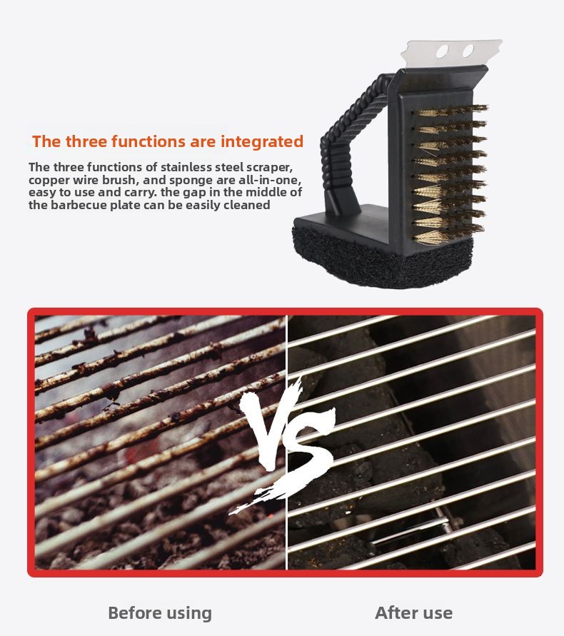 Outdoor Camping Tool Cleaning Picnic Cooking BBQ Grill 3-in-1 Right Angle Copper Wire Triangle Brush_voghion.com