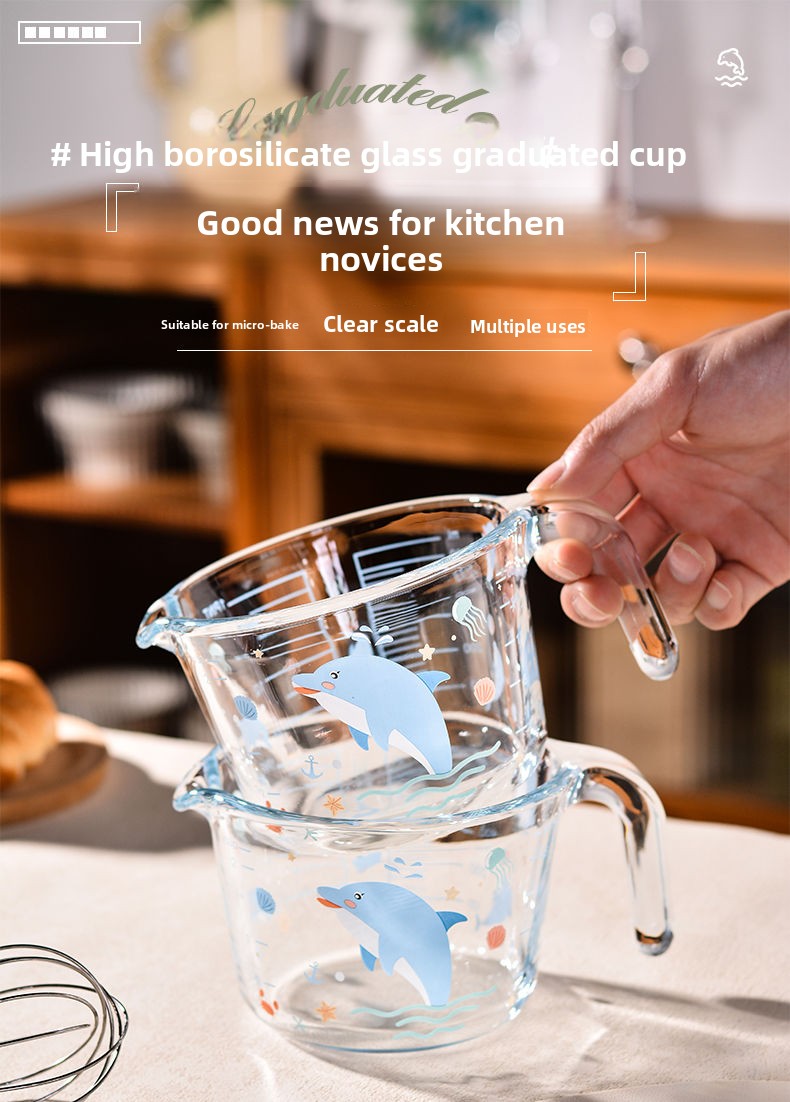 Glass Measuring Scale, High Temperature Resistant, Kitchen Household Food Grade Baking Tool, Egg Beating Cup With Handle_voghion.com