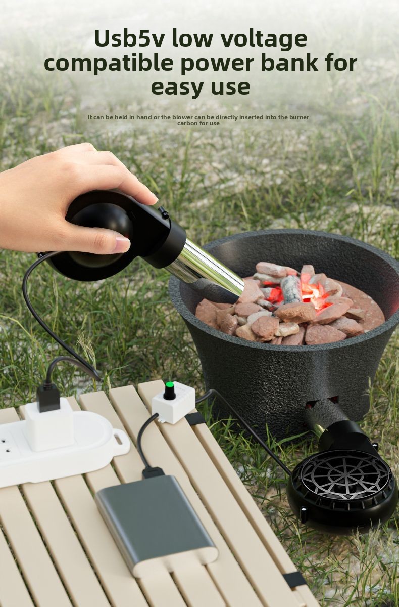 BBQ USB Mini Adjustable Speed Wood Stove Outdoor Fire Starter Automatic Blower Portable_voghion.com