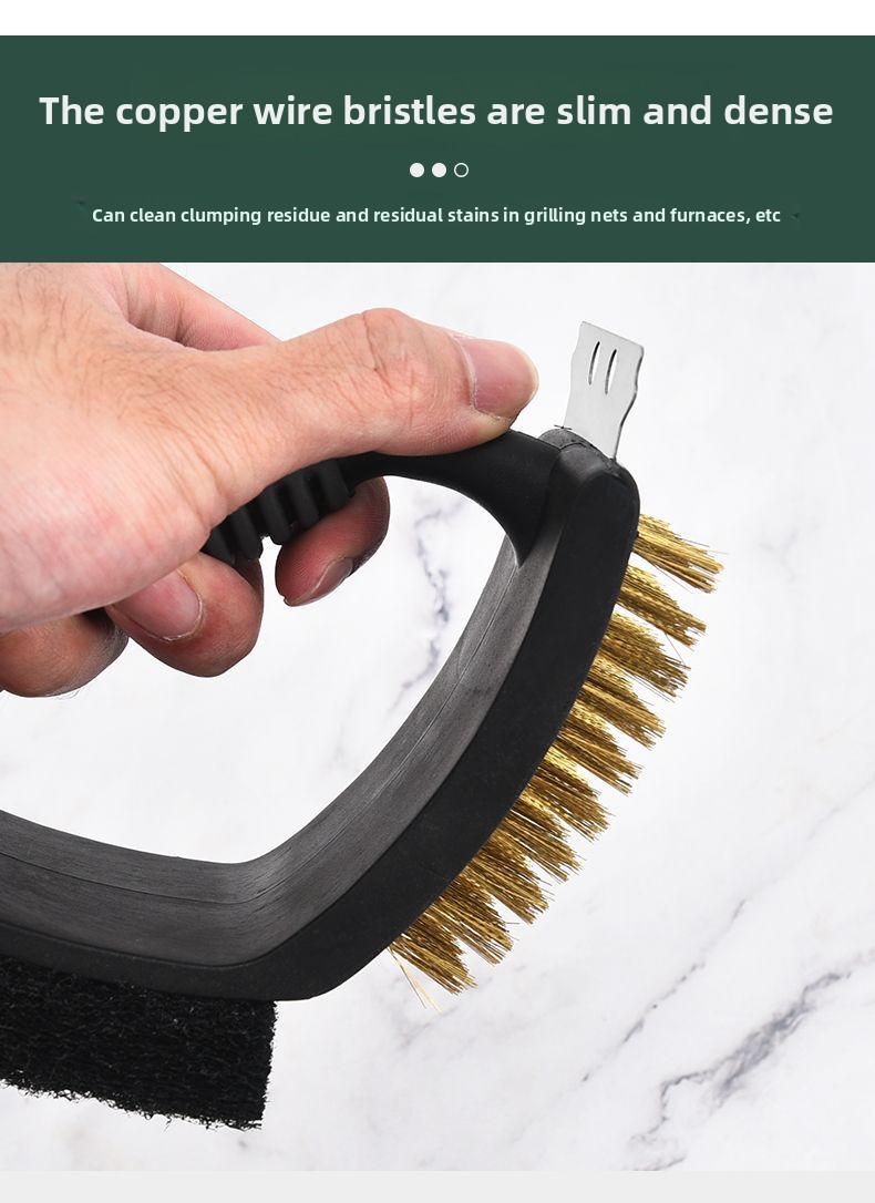 Outdoor Tool 3-in-1 Stainless Steel Copper Wire Compact For Cleaning BBQ Grill Oven Brush_voghion.com