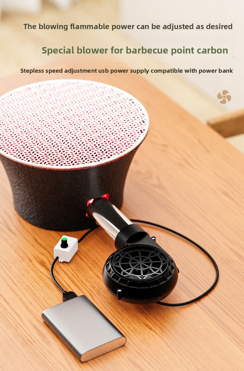 Direct USB Blower With Stainless Steel Pipe Head 5V Adjustable Speed Controller Wood Stove Oil BBQ Grill Silent_voghion.com