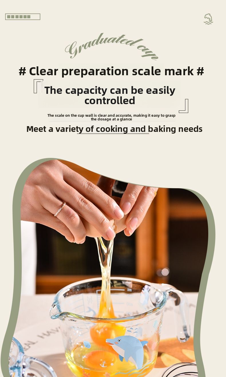 Glass Measuring Scale, High Temperature Resistant, Kitchen Household Food Grade Baking Tool, Egg Beating Cup With Handle_voghion.com