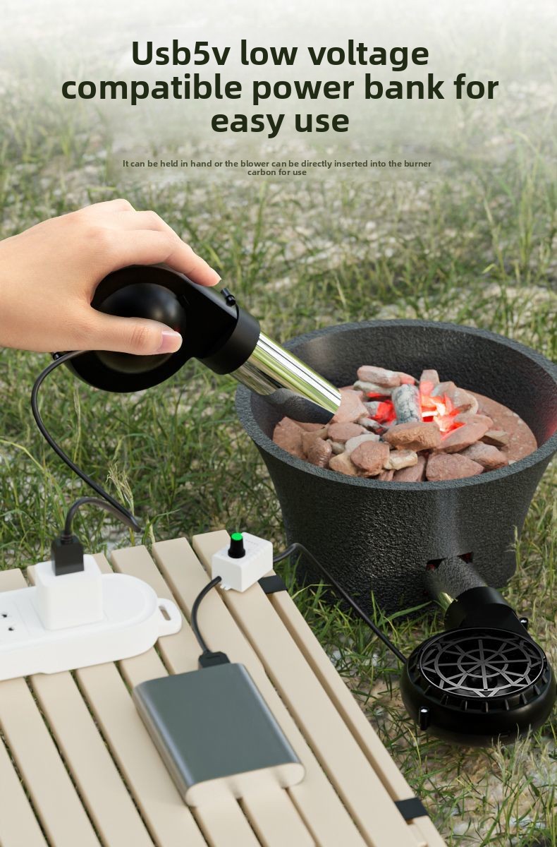 Direct USB Blower With Stainless Steel Pipe Head 5V Adjustable Speed Controller Wood Stove Oil BBQ Grill Silent_voghion.com