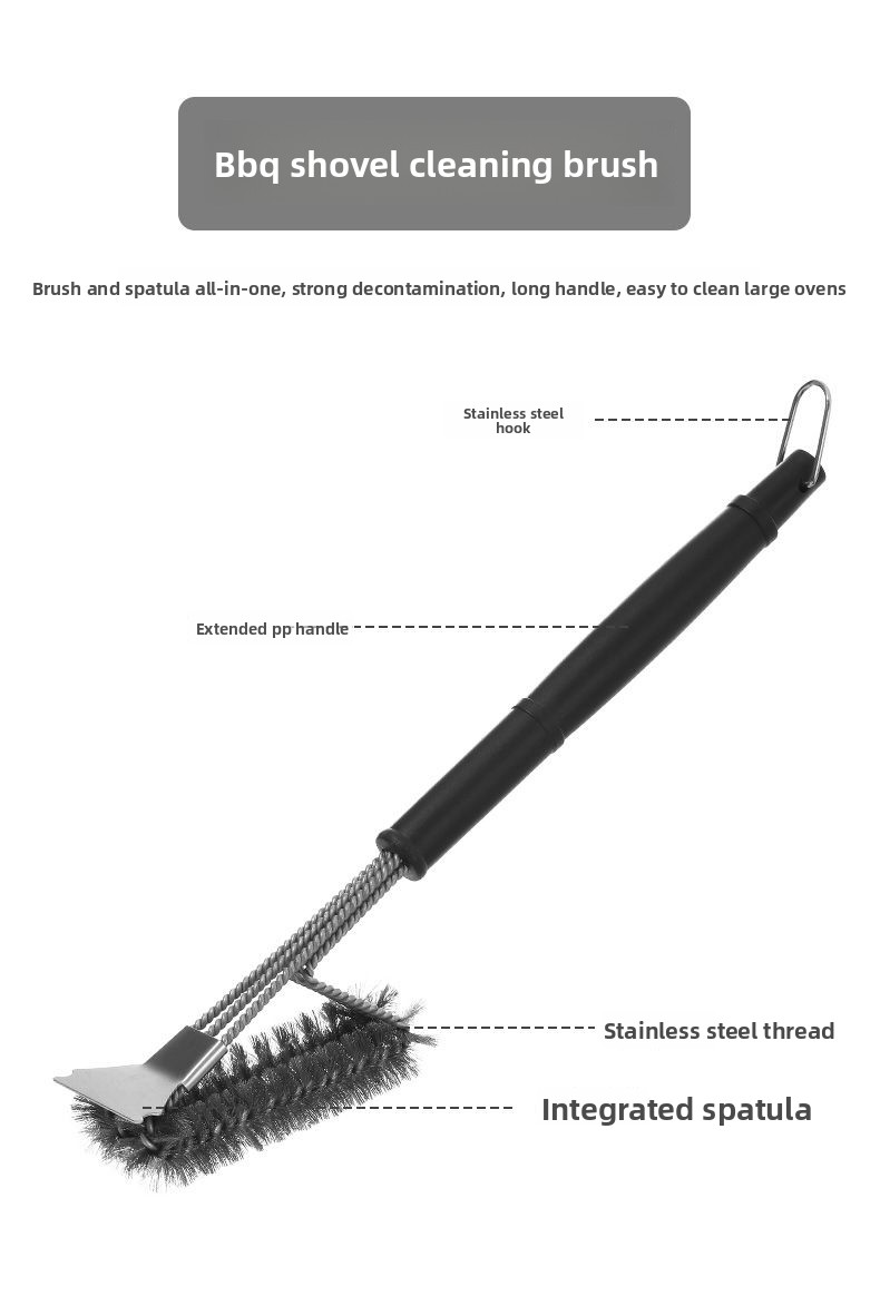 FaSoLa Special Tool For Grills Rack Cleaning Steel BBQ Mesh Long Handle Shovel Brush_voghion.com