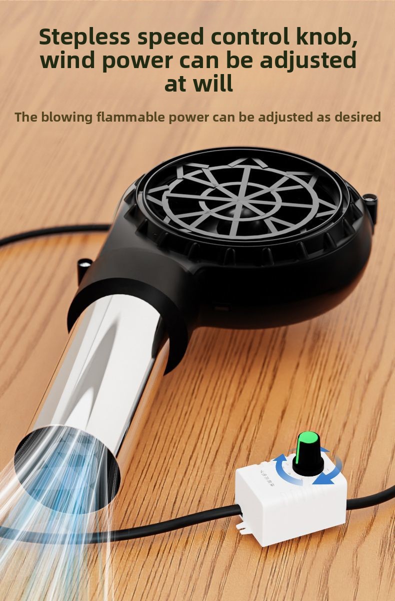 Direct USB Blower With Stainless Steel Pipe Head 5V Adjustable Speed Controller Wood Stove Oil BBQ Grill Silent_voghion.com