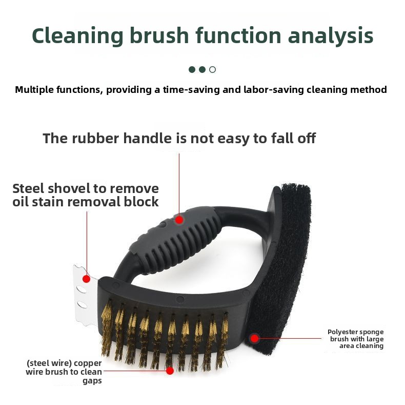 Outdoor Tool 3-in-1 Stainless Steel Copper Wire Compact For Cleaning BBQ Grill Oven Brush_voghion.com