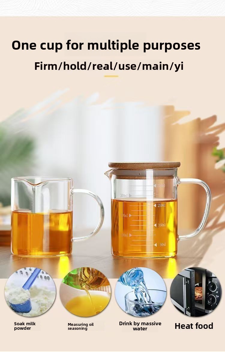 Glass Scale, Microwave Safe, Household Kitchen Baking Measuring Cup With Lid Handle, Thickened And Heat Resistant_voghion.com