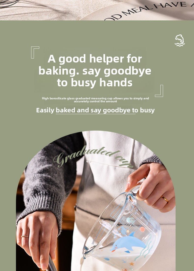Glass Measuring Scale, High Temperature Resistant, Kitchen Household Food Grade Baking Tool, Egg Beating Cup With Handle_voghion.com