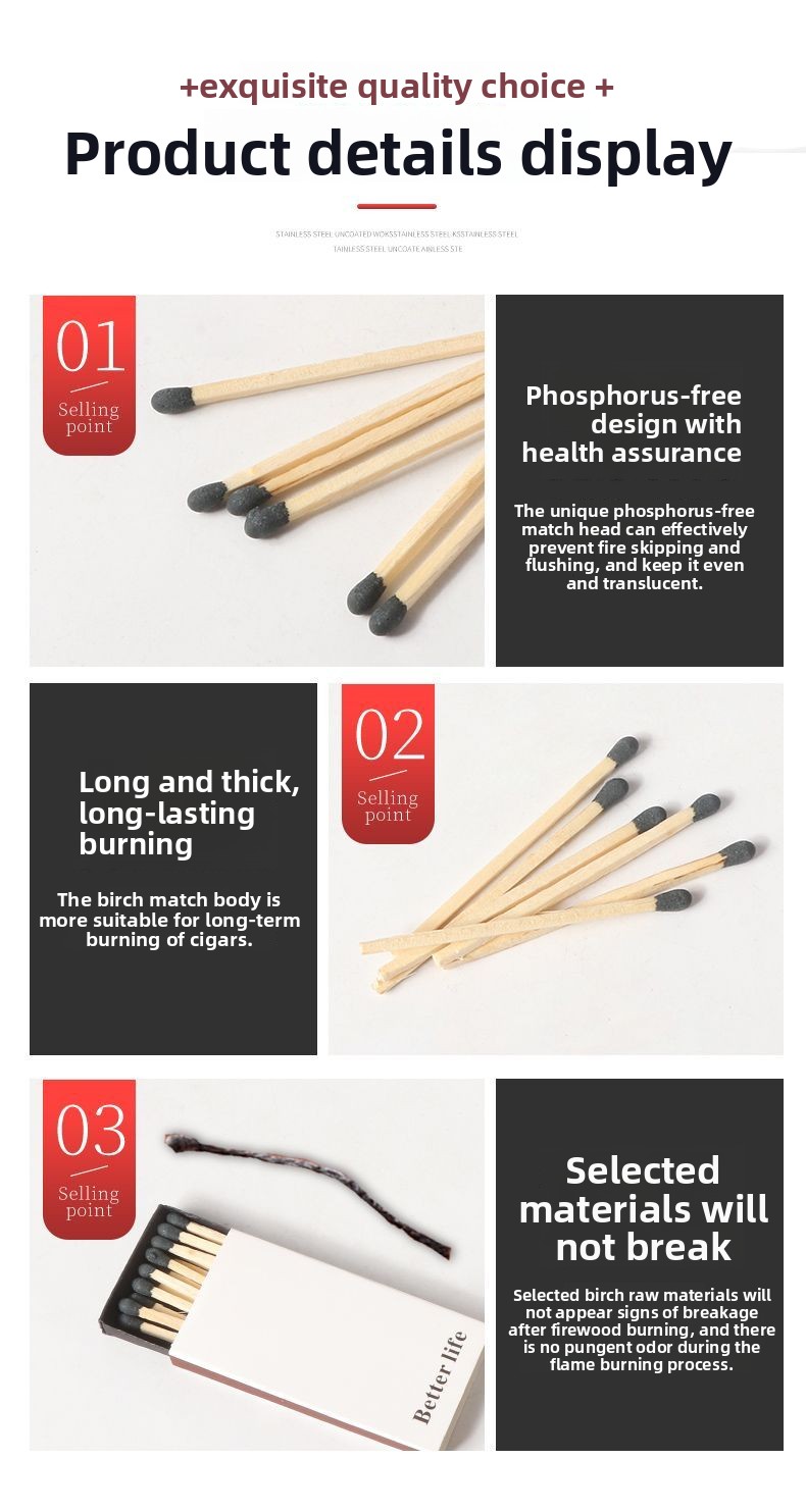 Minimalist White Birch Wood Match Long Stick Girls Ins Style Emergency Fire Tool Special For Smoking Pipe Portable_voghion.com