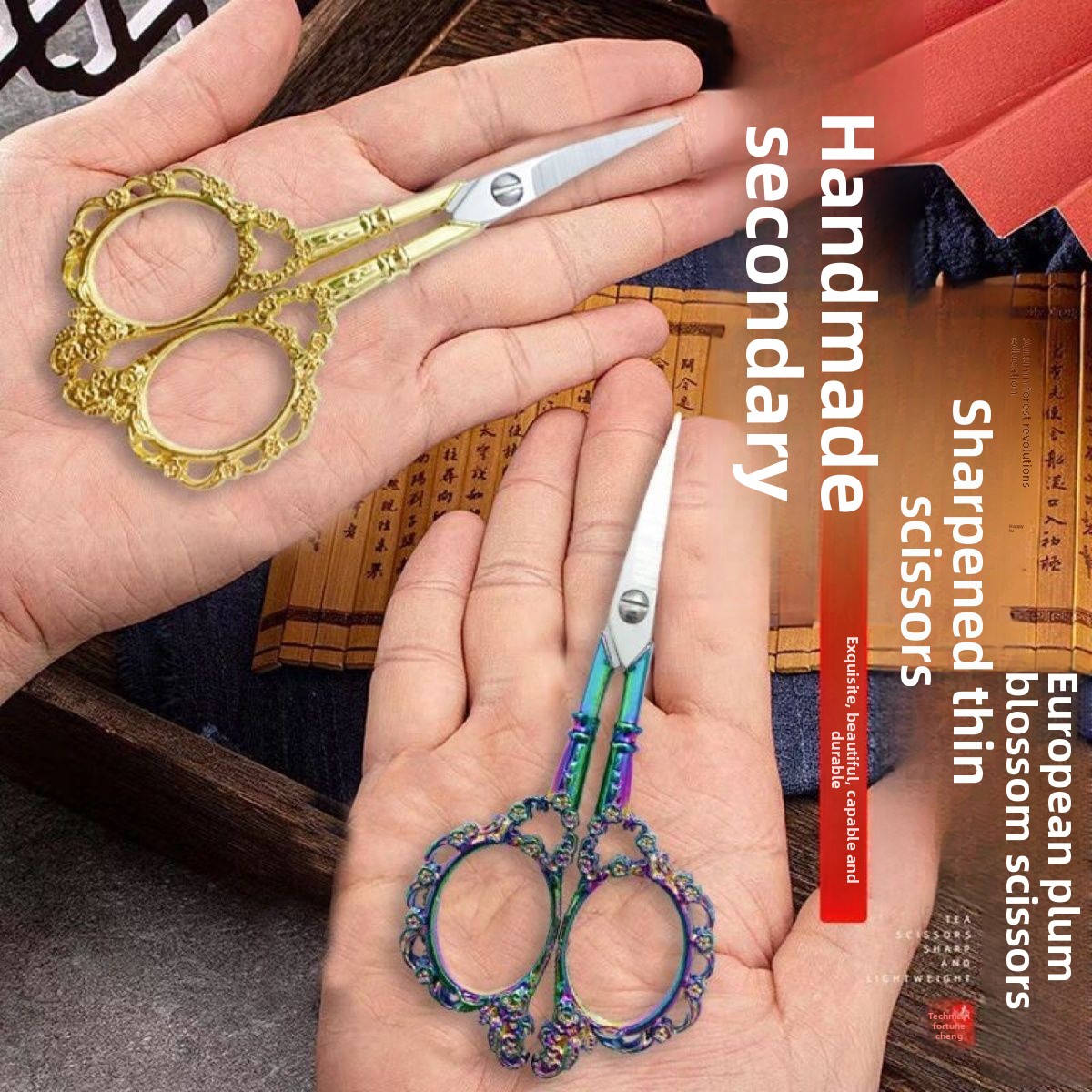 Hollow Plum Blossom European Style Small Embroidery Bag Handmade Tea Ceremony Tassel Scissors_voghion.com