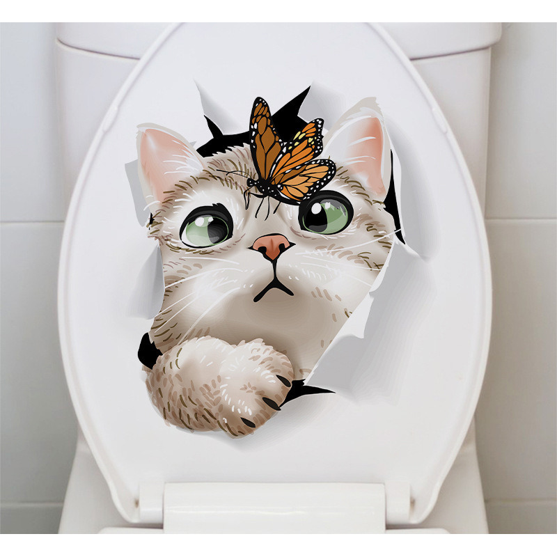 Chuanhao Cartoon Schmetterling Katze Wand Abnehmbare Toilette Badezimmer Dekoration Wasserdicht Selbstklebende Aufkleber_voghion.com