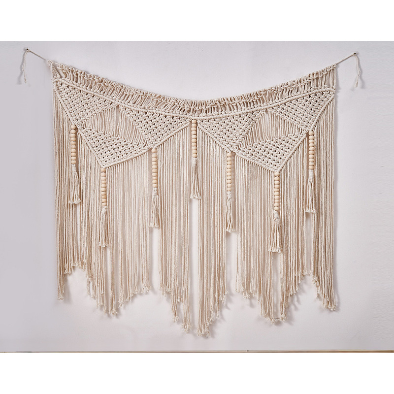 ins Handgewebter Wandteppich aus Baumwollseil, sechseckige Quaste, hängender Schlafzimmer-Wanddekorations-Türvorhang_voghion.com
