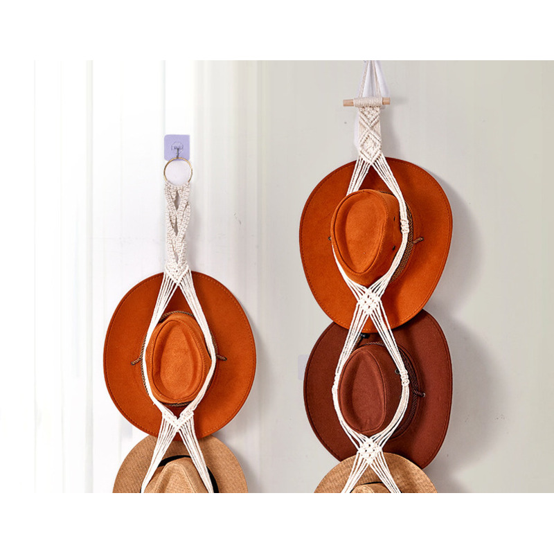 New Bohemian Woven Tapestry Storage Handwoven Wall Hanging Hat Display Decorative Rack_voghion.com