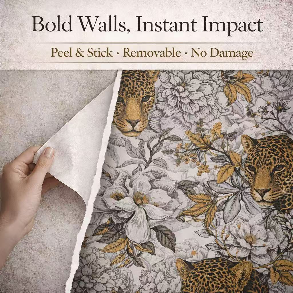 Leopard Botanical Peel And Stick Wallpaper – Bold Removable Wall Decor For Statement Interiors_voghion.com