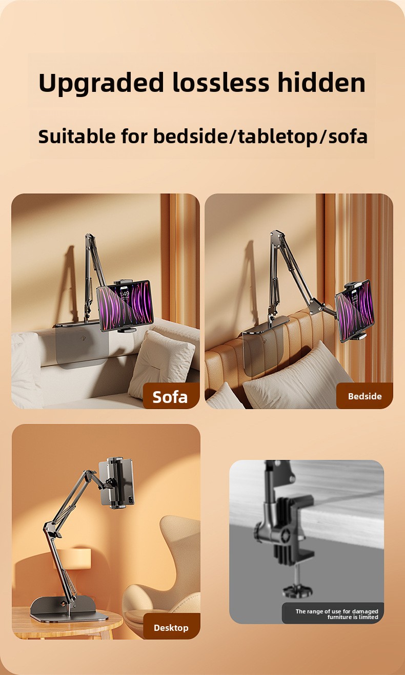 Hidden Bedside Lazy No Clip Phone Tablet Computer Cantilever Overhead TikTok Browsing Bracket_voghion.com