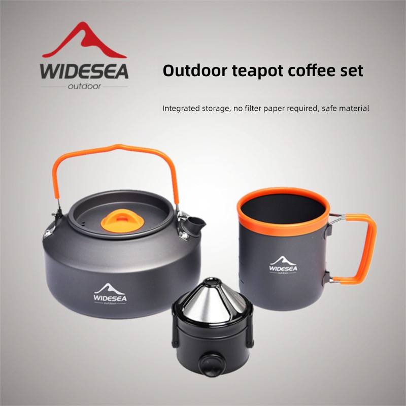 Widesea Kettle Set Teapot Outdoor Coffee Cup Portable Hiking Climbing Cookware Camping_voghion.com