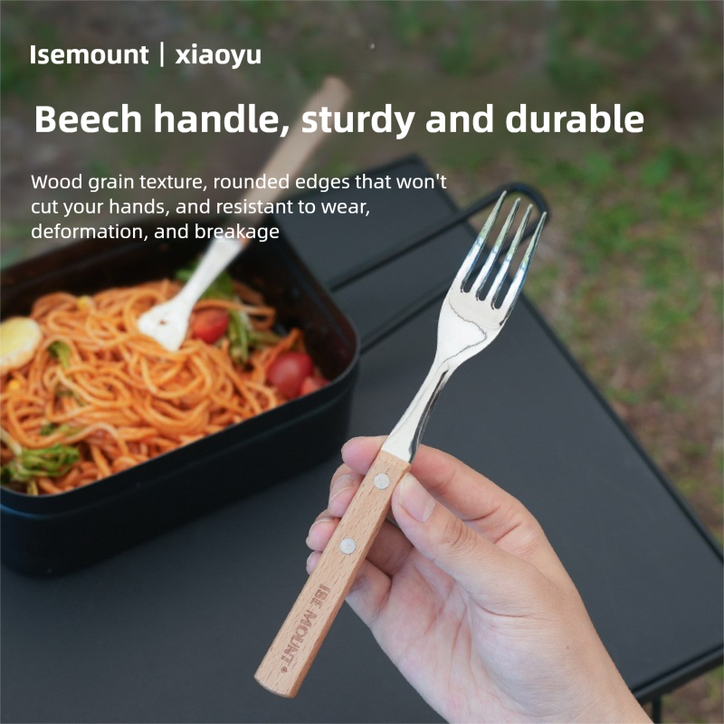 Camping Stainless Steel Spoon And Fork Set With Beech Wood Handle_voghion.com