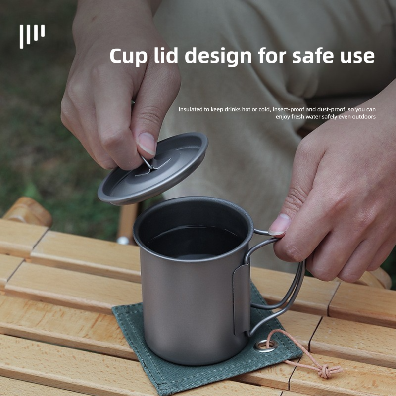 Ultralight Titanium Camping Mug With Lid And Foldable Handle_voghion.com