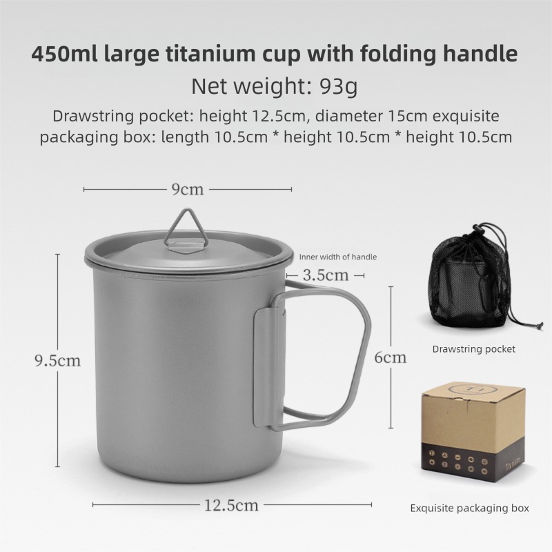 Ultralight Titanium Camping Mug With Lid And Foldable Handle_voghion.com