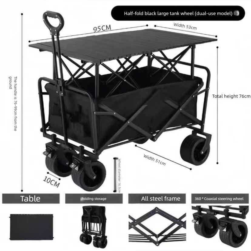 Outdoor Camp Camping Push Foldable Small Cart Stall Table_voghion.com