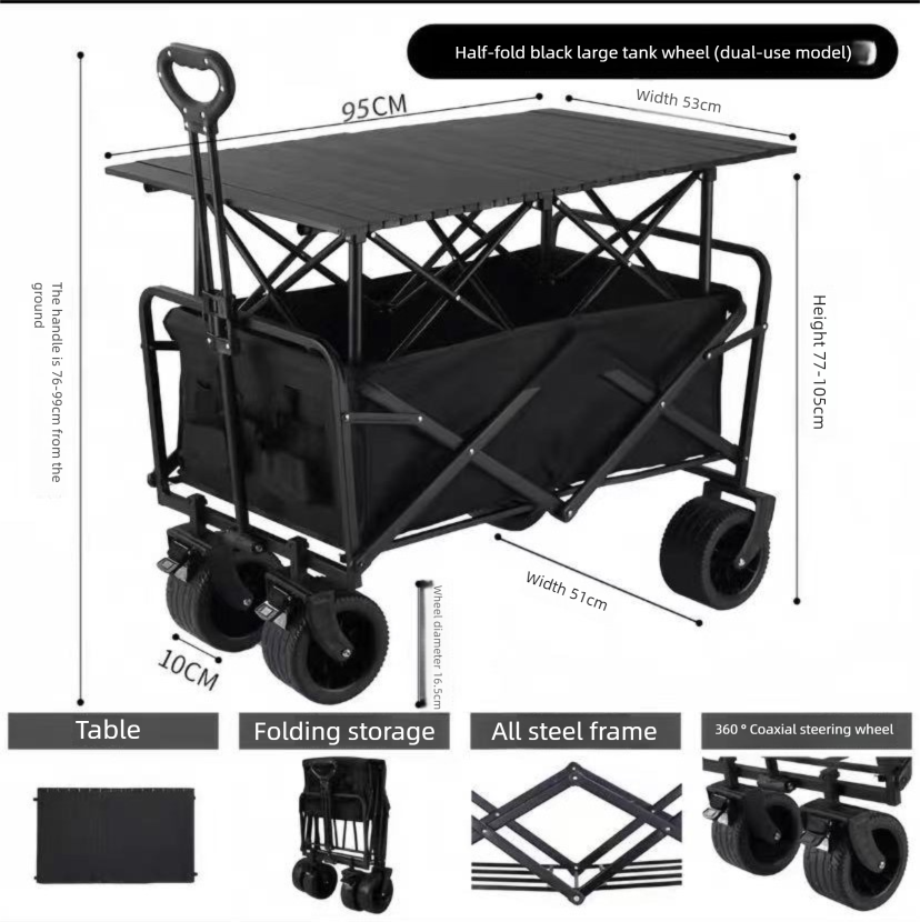 Outdoor Camp Camping Push Foldable Small Cart Stall Table_voghion.com