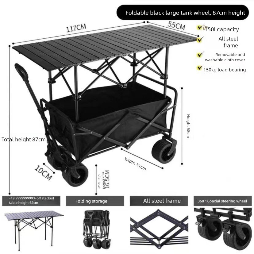 Outdoor Camp Camping Push Foldable Small Cart Stall Table_voghion.com