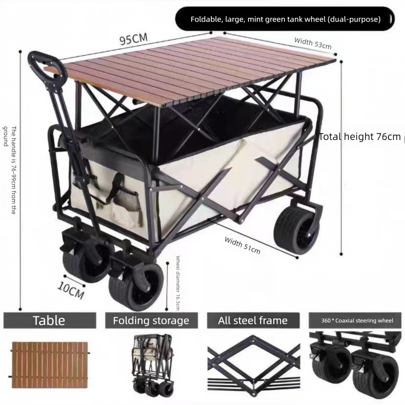 Outdoor Camp Camping Push Foldable Small Cart Stall Table_voghion.com