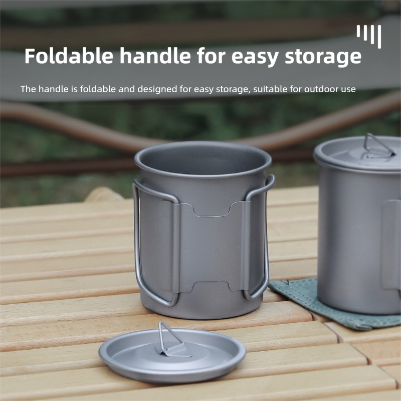 Ultralight Titanium Camping Mug With Lid And Foldable Handle_voghion.com