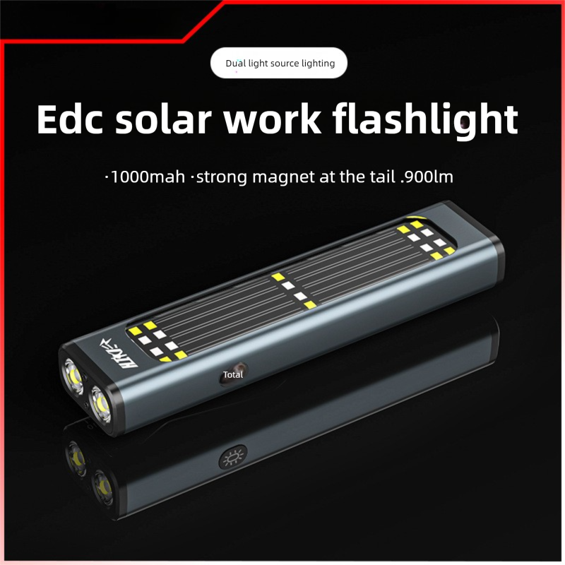 Solar-powered Outdoor Dual-lamp Floodlight Flashlight, Auto Repair Work Red Light Warning Light, Power Indicator, Back_voghion.com