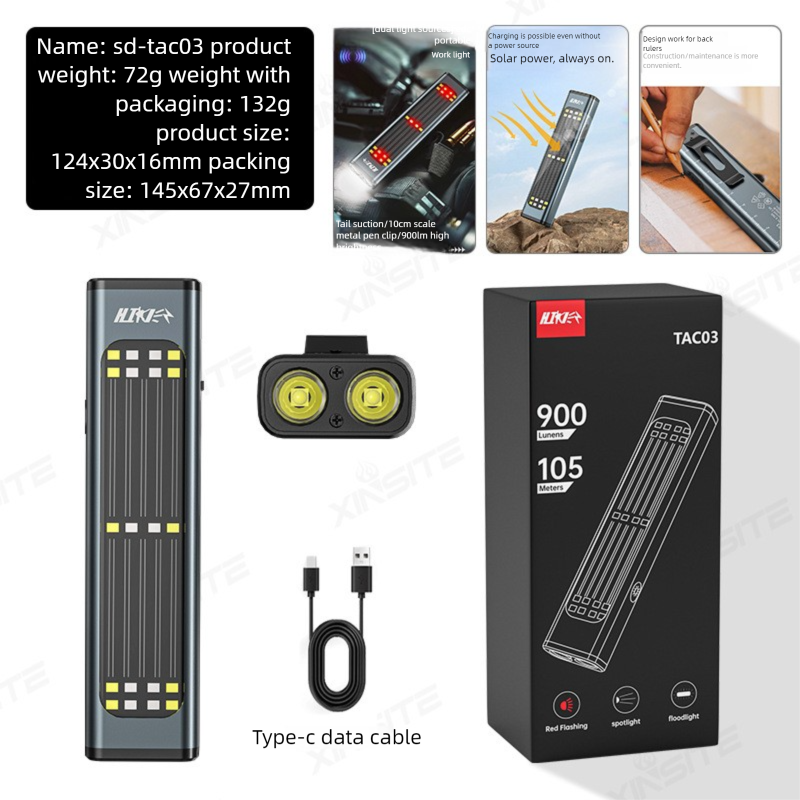 Solar-powered Outdoor Dual-lamp Floodlight Flashlight, Auto Repair Work Red Light Warning Light, Power Indicator, Back_voghion.com
