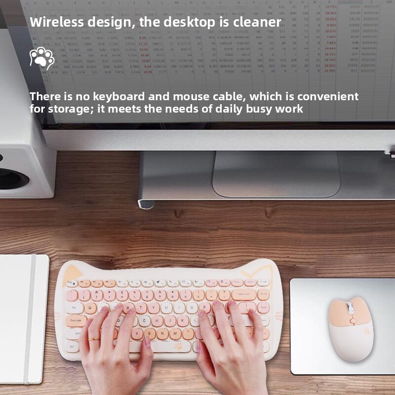MOFII Wireless Keyboard And Mouse Set Cute Cat Desktop Computer Laptop Key Mouse 2.4G_voghion.com