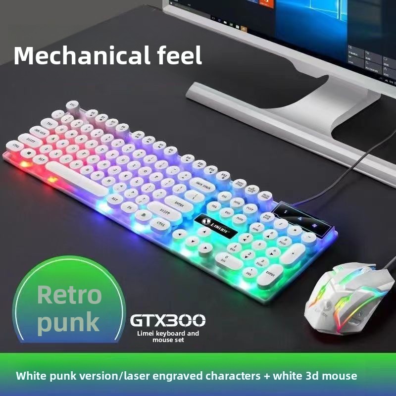 Set di tastiera e mouse da gioco cablati Punk Mechanical Feel per computer desktop e laptop, universali_voghion.com