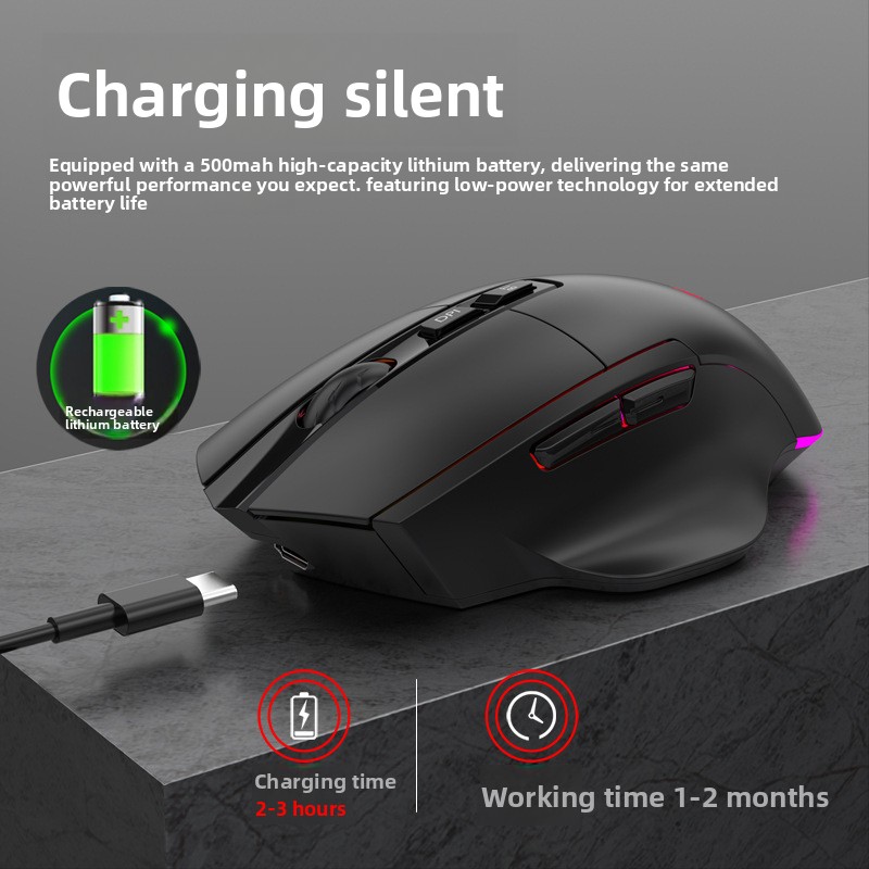 Bluetooth-Gaming-Maus mit drei Modi, USB-C-Ladefunktion, RGB-Beleuchtung und RGB-Beleuchtung (Großhandel)_voghion.com