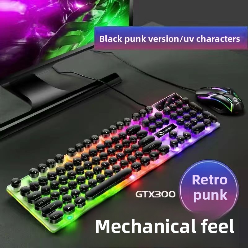 Set di tastiera e mouse da gioco cablati Punk Mechanical Feel per computer desktop e laptop, universali_voghion.com