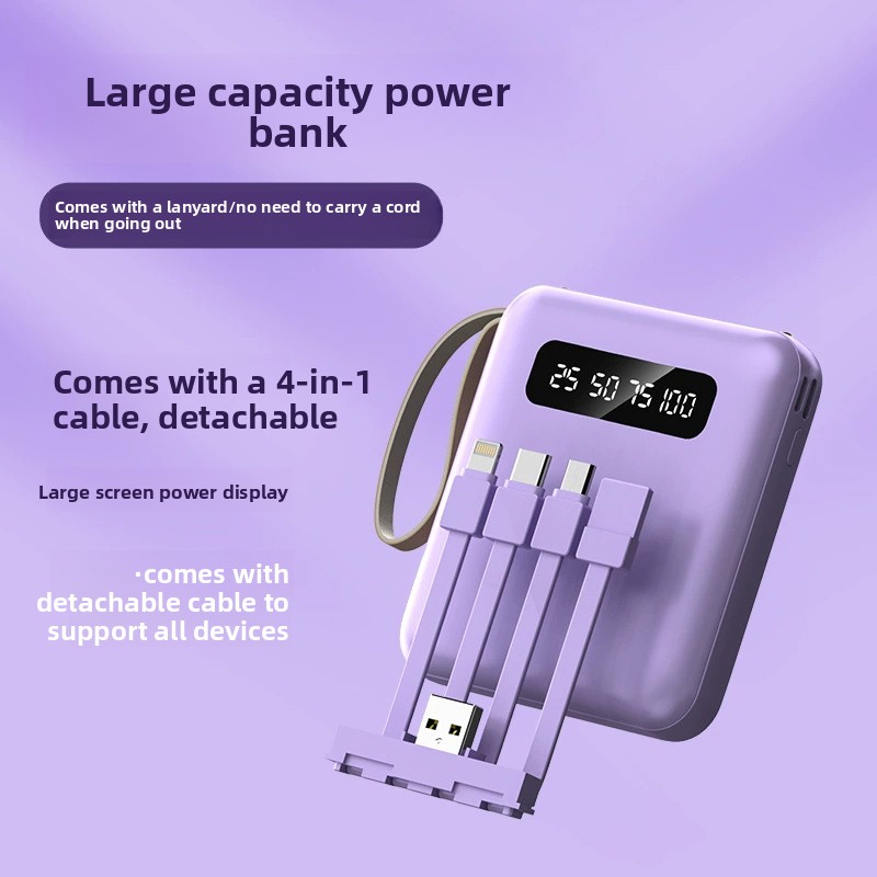 Portable Power Bank With Integrated Cable For Mobile Devices_voghion.com
