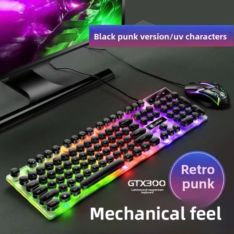 Punk Mechanical Feel Gaming Wired Set For Desktop And Laptop Computers, Universal Keyboard And Mouse_voghion.com