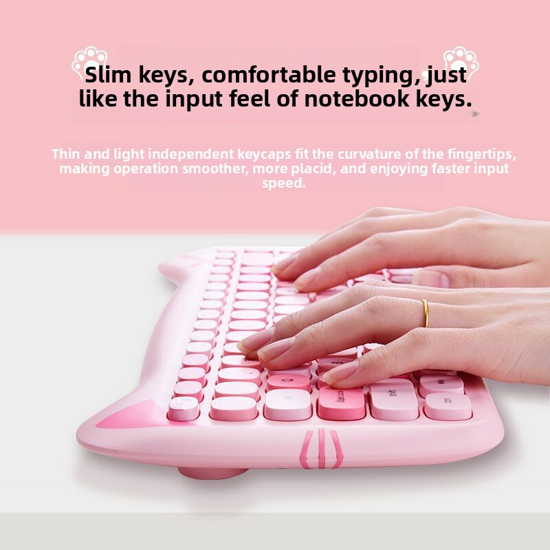 MOFII Wireless Keyboard And Mouse Set Cute Cat Desktop Computer Laptop Key Mouse 2.4G_voghion.com