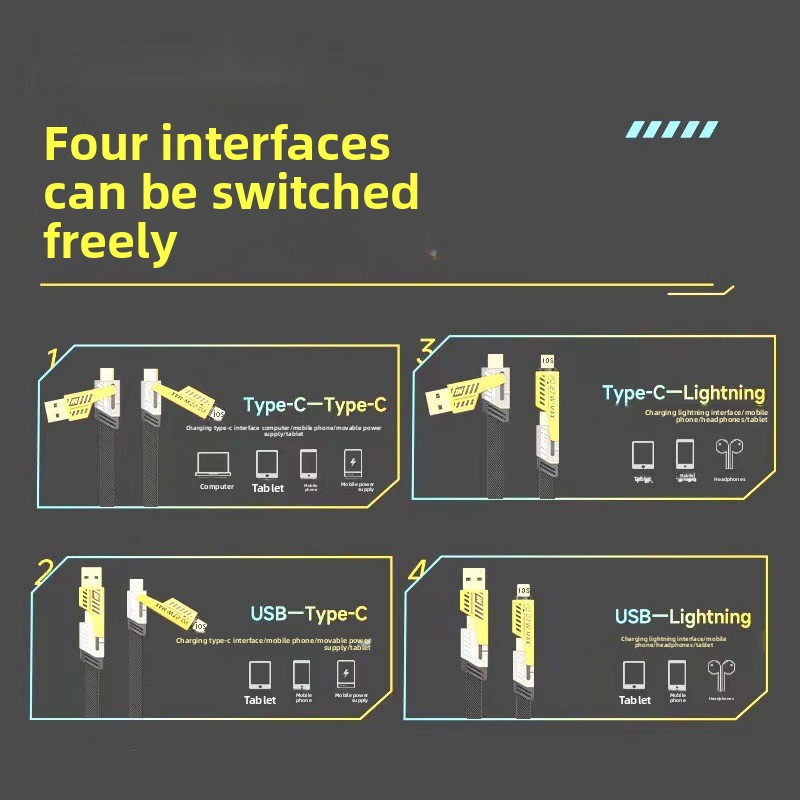 Cavo dati multifunzione meccanico quattro in uno a doppia porta, cavo di ricarica super veloce PD27 da 66 W_voghion.com